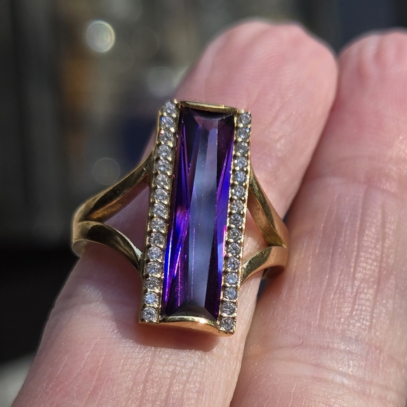 Amethyst Baguette 8k & Topaz Sterling & Gold ring Sz8 - Picture 5 of 11